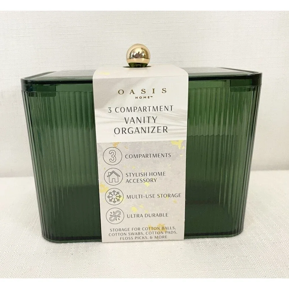 NEW Oasis Home 3 Compartment Vanity Organizer Green Plastic 5.5
